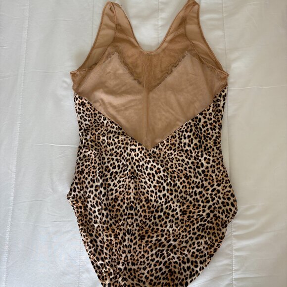 Norma Kamali Racer Deep-V Combo Mio Leopard Mesh One Piece Swimsuit Medium RARE - Picture 4 of 11